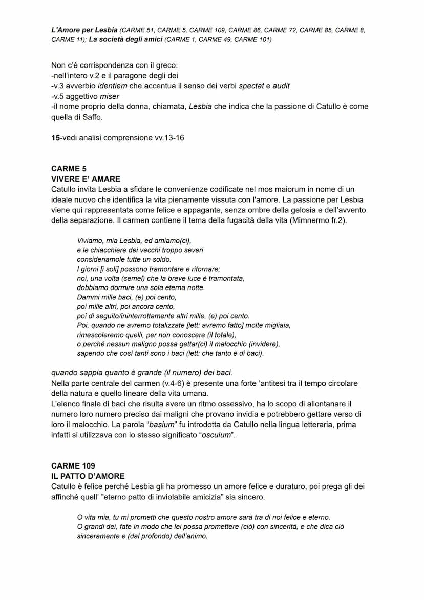 L'Amore per Lesbia (CARME 51, CARME 5, CARME 109, CARME 86, CARME 72, CARME 85, CARME 8,
CARME 11); La società degli amici (CARME 1, CARME 4