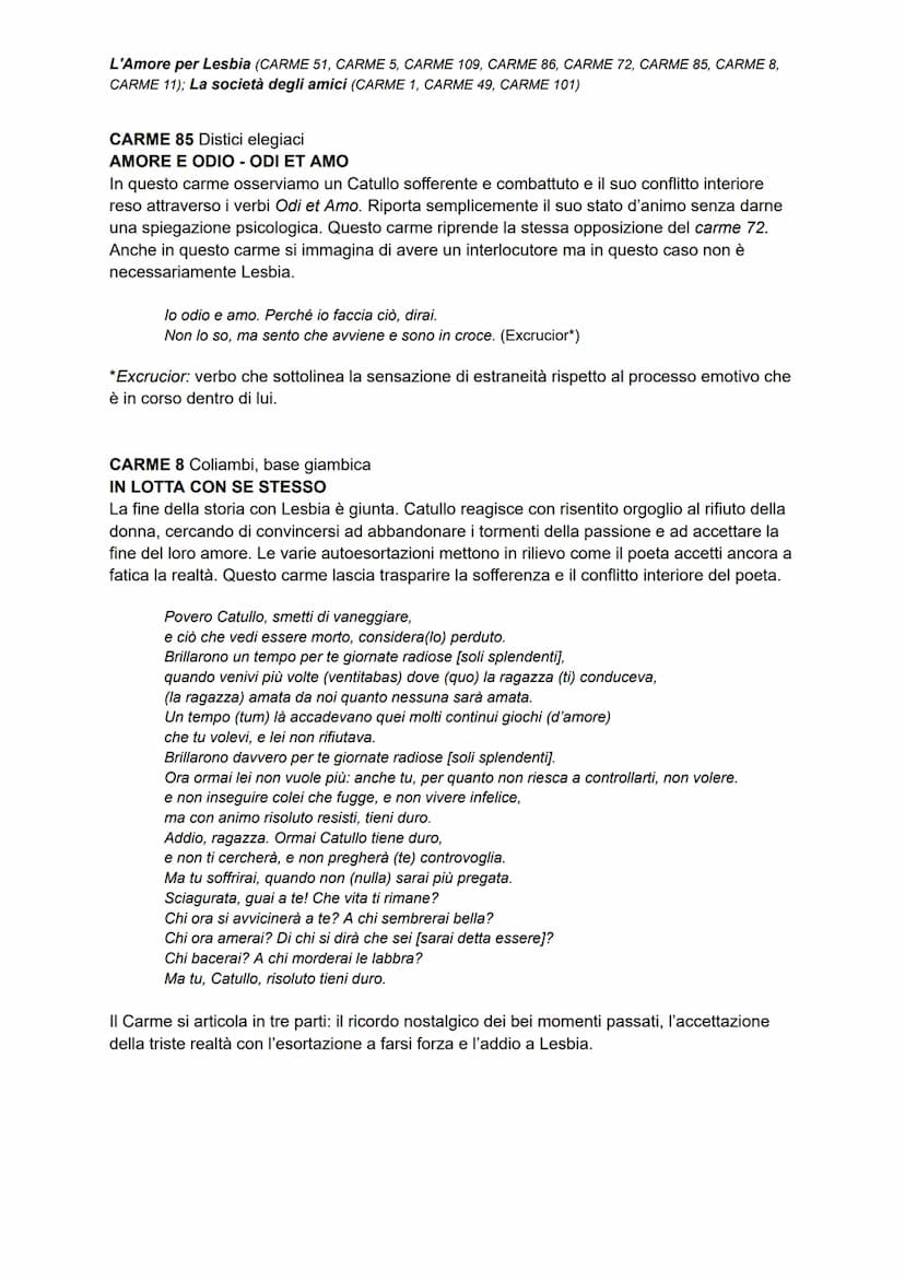 L'Amore per Lesbia (CARME 51, CARME 5, CARME 109, CARME 86, CARME 72, CARME 85, CARME 8,
CARME 11); La società degli amici (CARME 1, CARME 4