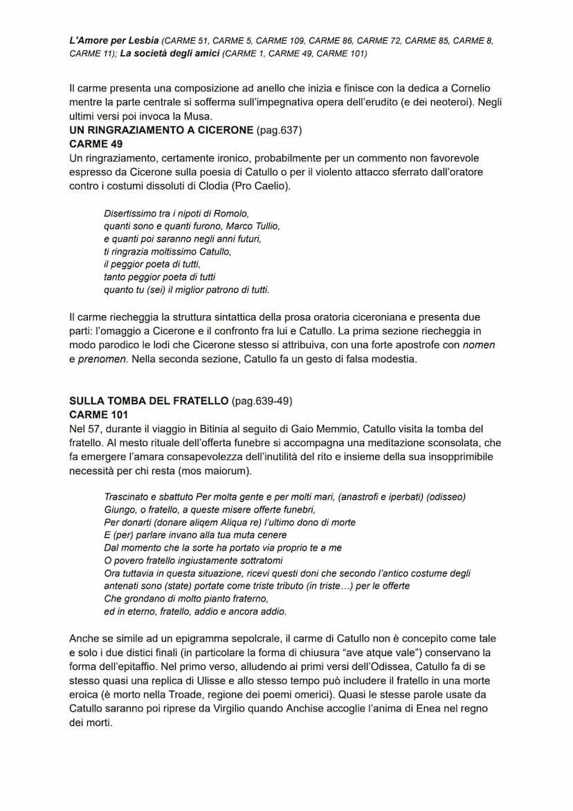 L'Amore per Lesbia (CARME 51, CARME 5, CARME 109, CARME 86, CARME 72, CARME 85, CARME 8,
CARME 11); La società degli amici (CARME 1, CARME 4