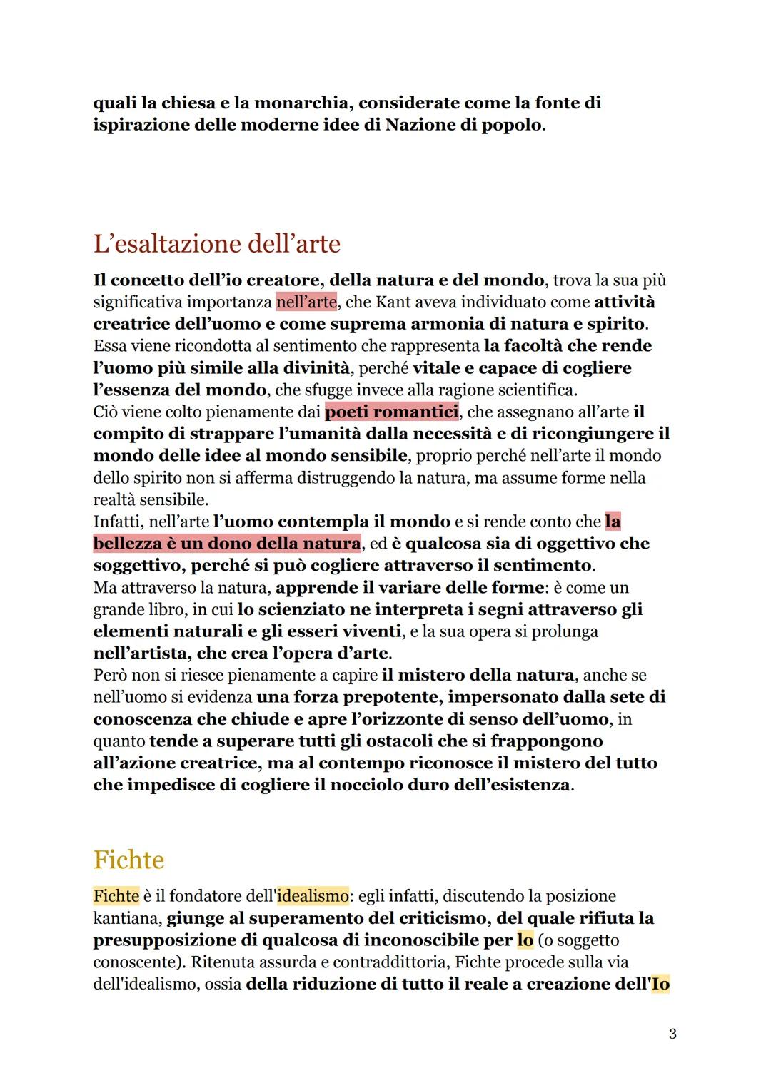 Idealismo e Romanticismo
L'idealismo, di cui i massimi esponenti sono Fichte e Schelling, nacque in
Germania, ricavando origine e linfa vita