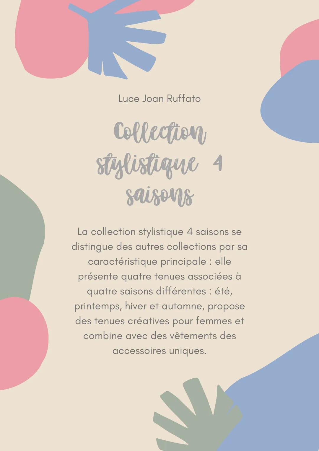 K
Luce Joan Ruffato
Collection
stylistique 4
saisons
La collection stylistique 4 saisons se
distingue des autres collections par sa
caractér