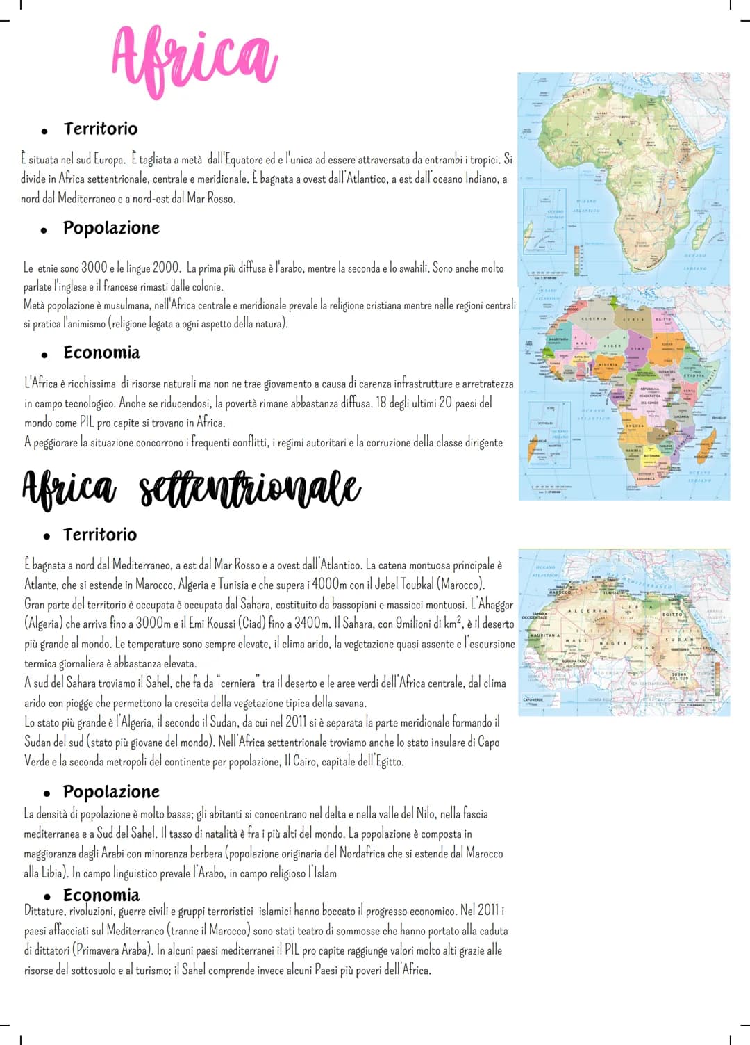 Africa
Territorio
È situata nel sud Europa. È tagliata a metà dall'Equatore ed e l'unica ad essere attraversata da entrambi i tropici. Si
di