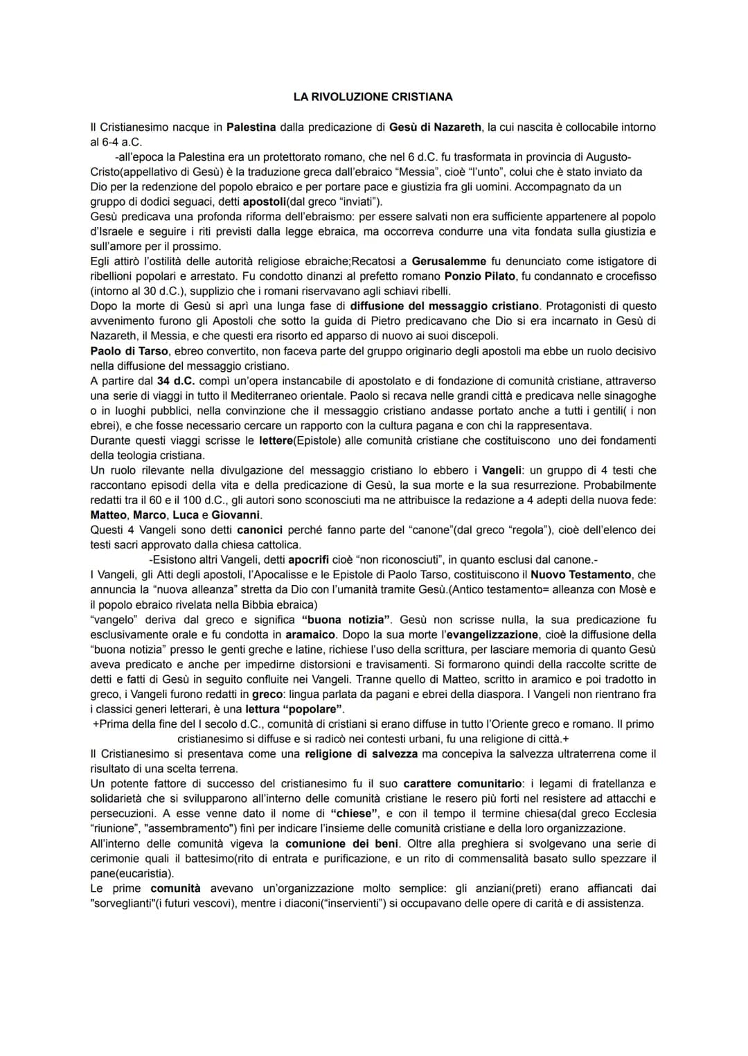 LA RIVOLUZIONE CRISTIANA
Il Cristianesimo nacque in Palestina dalla predicazione di Gesù di Nazareth, la cui nascita è collocabile intorno
a