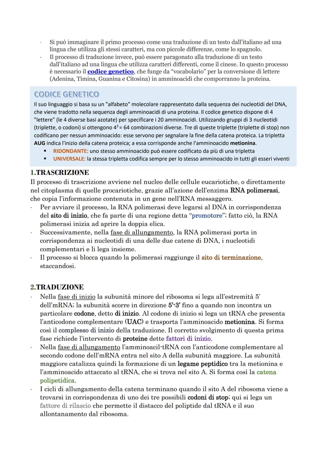 La SINTESI delle PROTEINE
DOGMA FONDAMENTALE DELLA BIOLOGIA
l'informazione genetica fluisce dal DNA alle proteine, ma non può farlo in senso