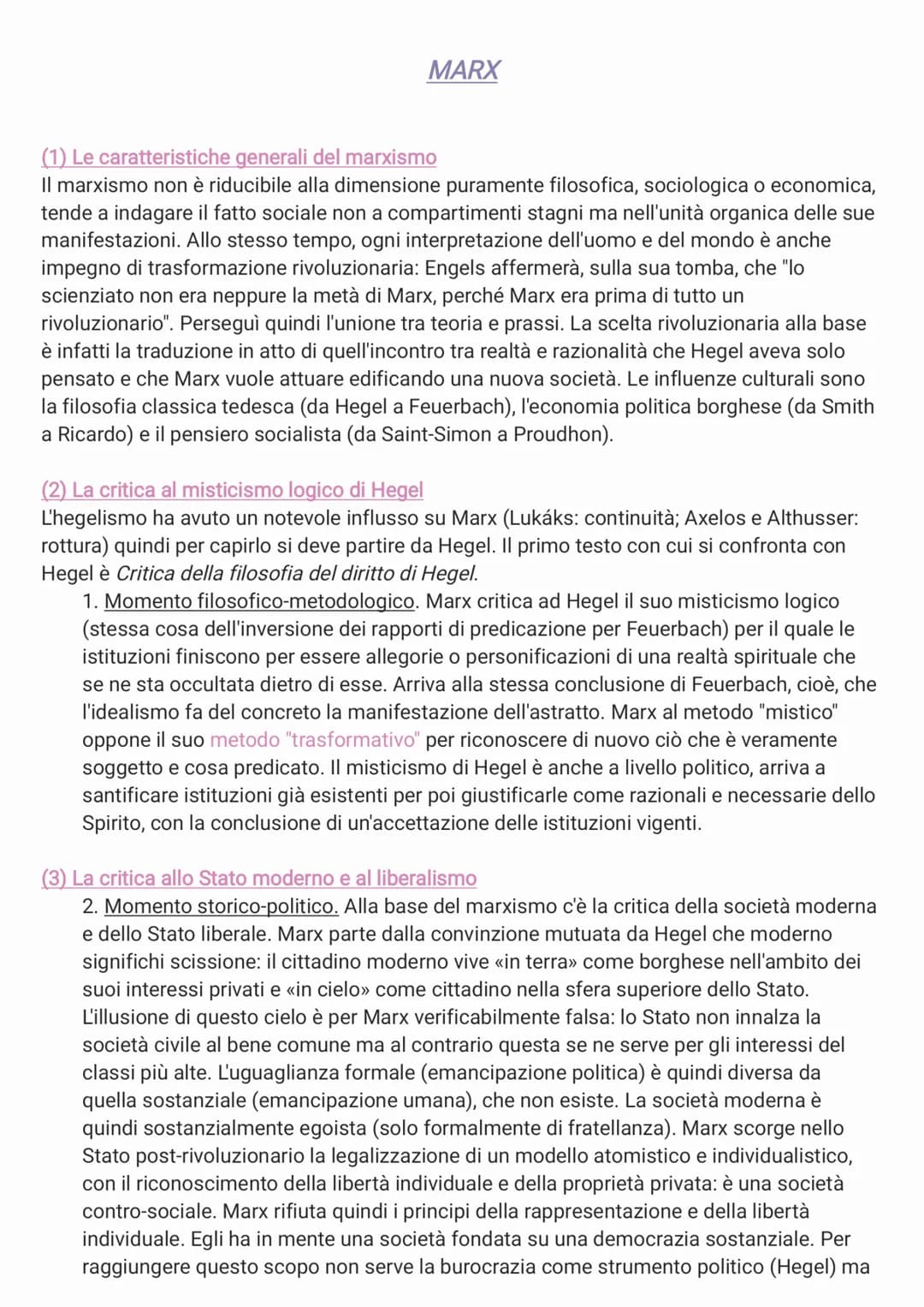 MARX
(1) Le caratteristiche generali del marxismo
Il marxismo non è riducibile alla dimensione puramente filosofica, sociologica o economica