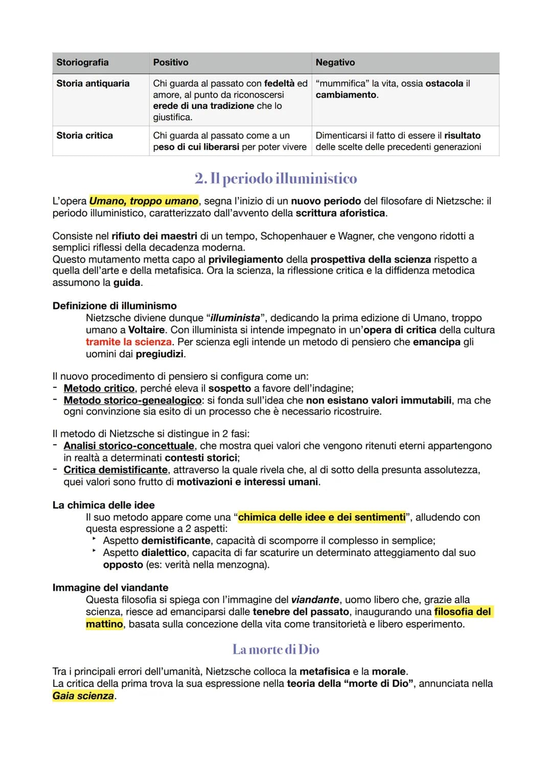 Nietzsche
Il pensiero di Nietzsche è caratterizzato da una critica radicale della civiltà e della filosofia
dell'Occidente, che si traduce i
