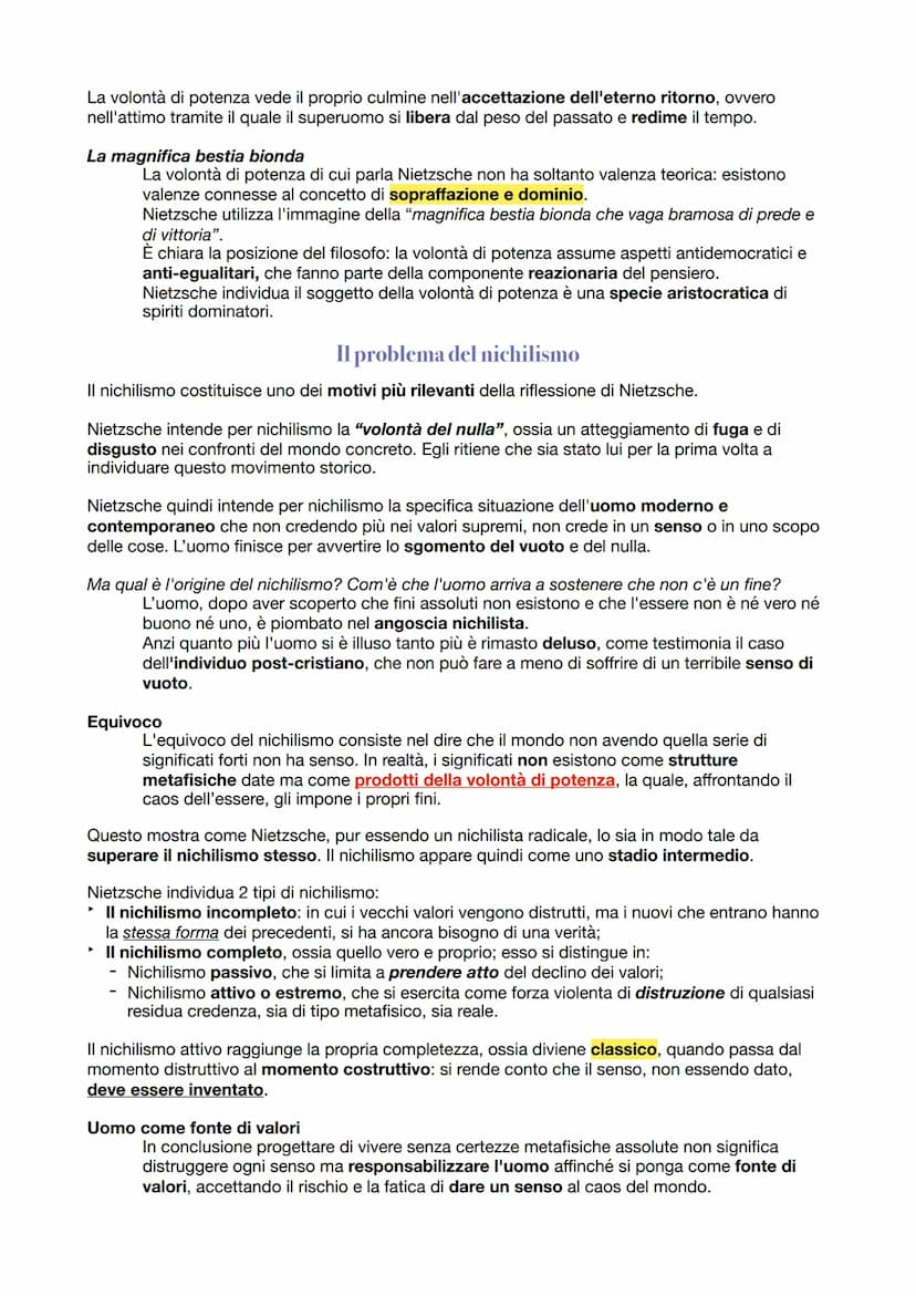Nietzsche
Il pensiero di Nietzsche è caratterizzato da una critica radicale della civiltà e della filosofia
dell'Occidente, che si traduce i
