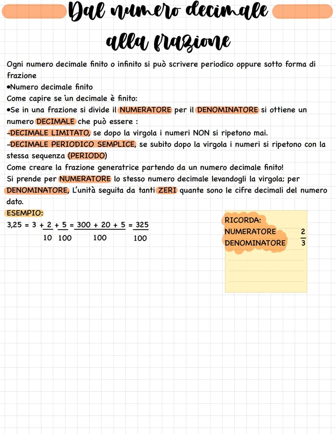 
<p>Ogni numero decimale, sia finito che infinito, può essere espresso in forma periodica oppure come frazione. Un numero decimale finito pu