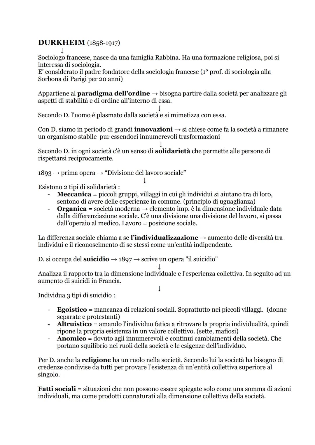 DURKHEIM (1858-1917)
↓
Sociologo francese, nasce da una famiglia Rabbina. Ha una formazione religiosa, poi si
interessa di sociologia.
E' co