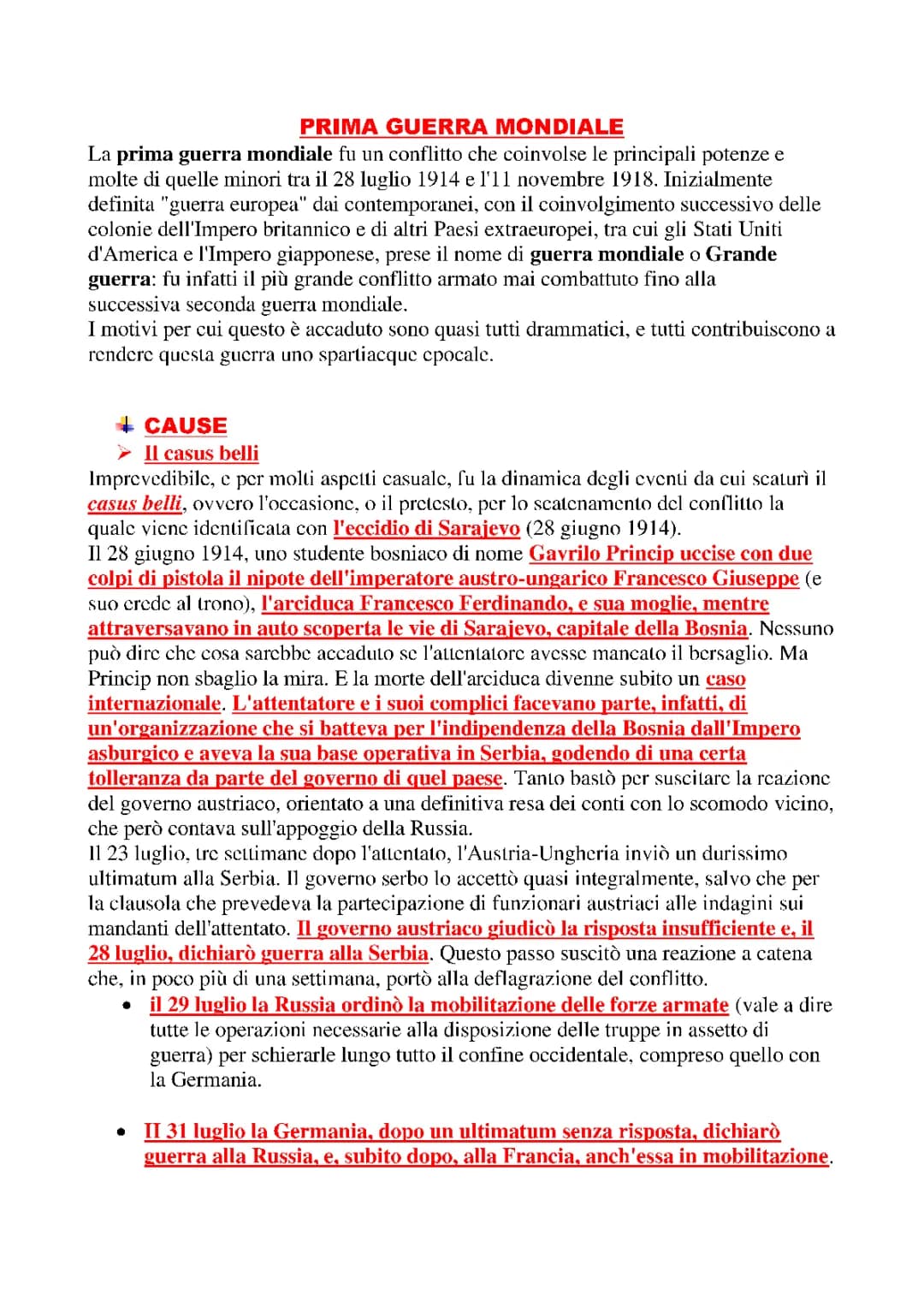 Cause e Conseguenze della Prima Guerra Mondiale: Riassunto Facile