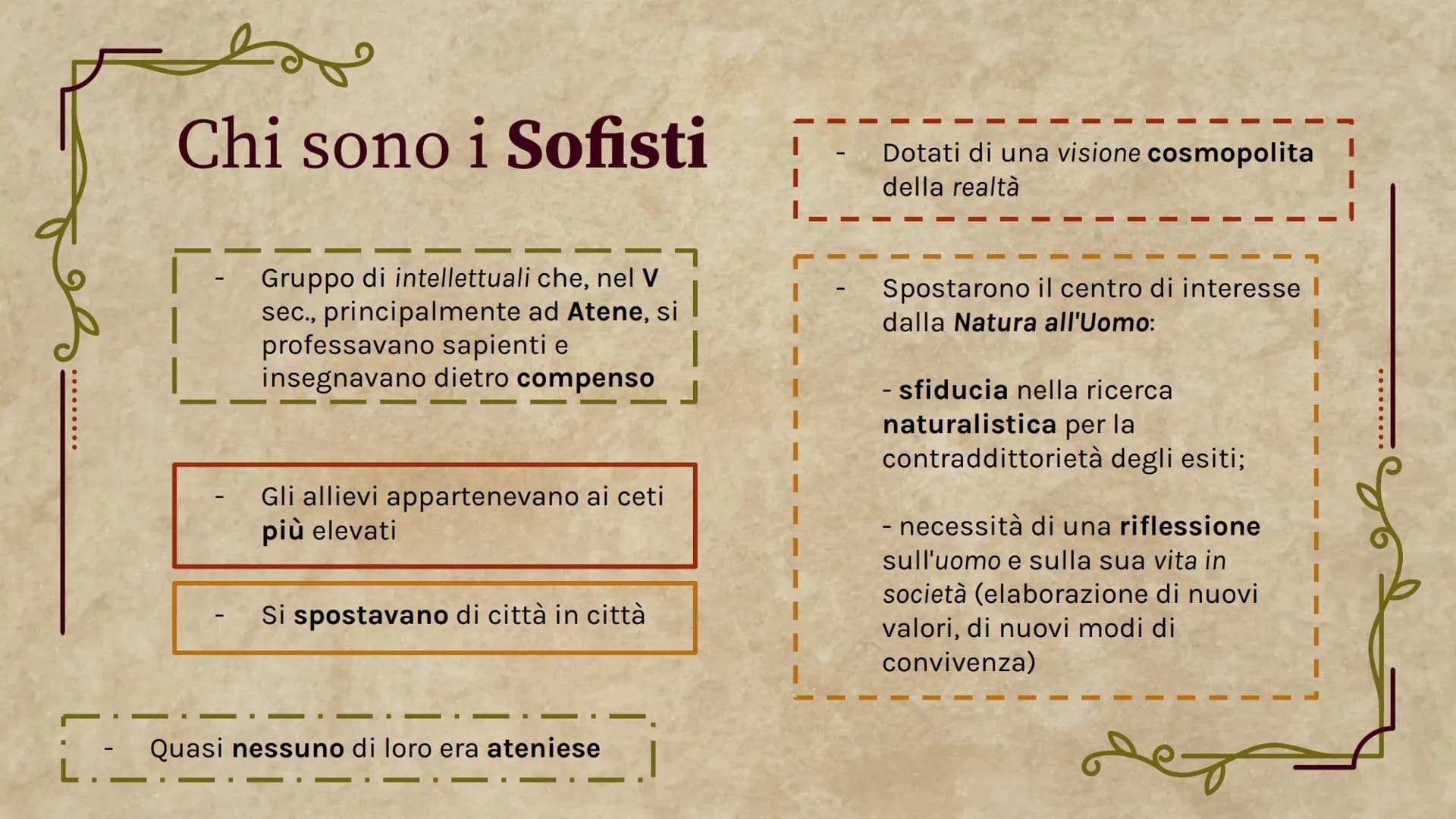 Socrate e i Sofisti
Filosofia
.......
Meck Celeste Zoe ......
Tavola dei contenuti
01
02
03
I Sofisti
Chi sono?
Cosa fanno?
Metodi
Protagora
