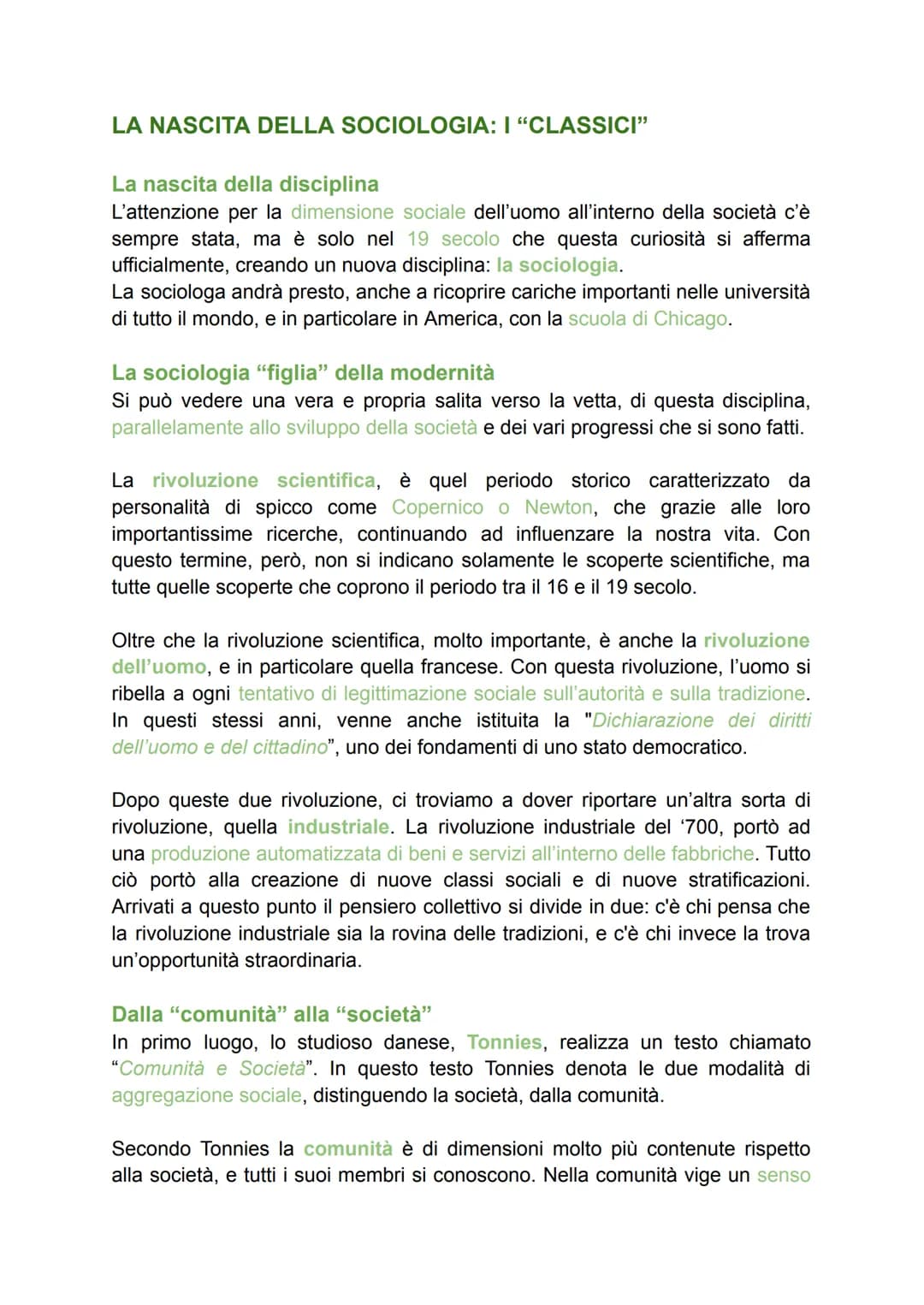LA NASCITA DELLA SOCIOLOGIA: I "CLASSICI"
La nascita della disciplina
L'attenzione per la dimensione sociale dell'uomo all'interno della soc