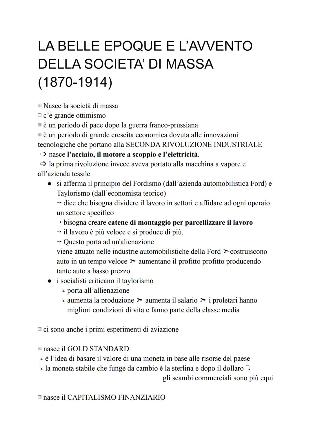 LA BELLE EPOQUE E L'AVVENTO
DELLA SOCIETA' DI MASSA
(1870-1914)
Nasce la società di massa
c'è grande ottimismo
è un periodo di pace dopo la 