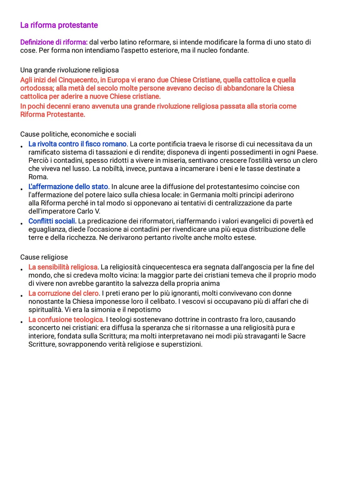 La riforma protestante
Definizione di riforma: dal verbo latino reformare, si intende modificare la forma di uno stato di
cose. Per forma no