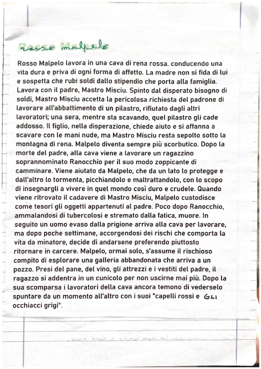 Resso malpelo
Rosso Malpelo lavora in una cava di rena rossa. conducendo una
vita dura e priva di ogni forma di affetto. La madre non si fid