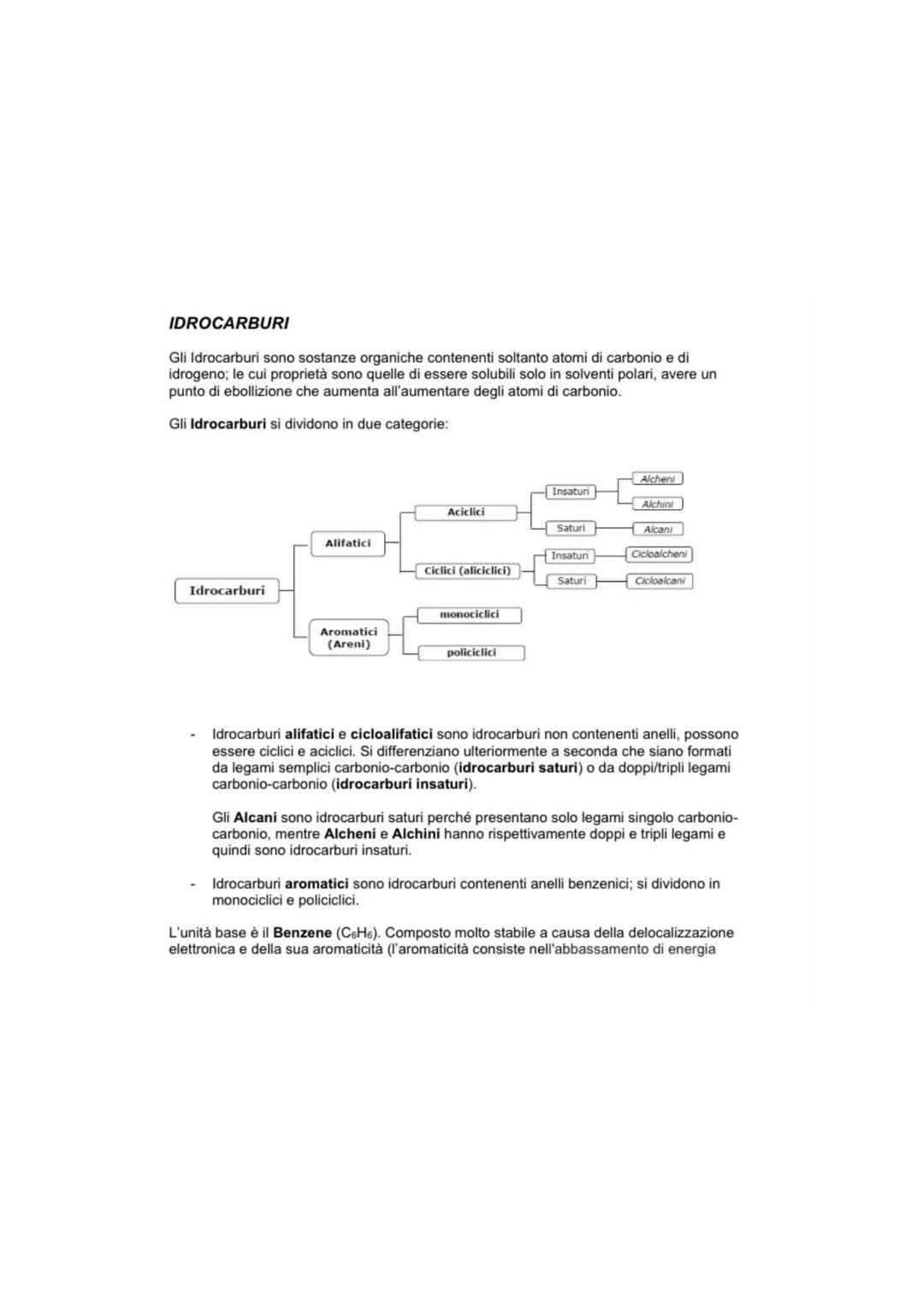 IDROCARBURI
Gli Idrocarburi sono sostanze organiche contenenti soltanto atomi di carbonio e di
idrogeno; le cui proprietà sono quelle di ess