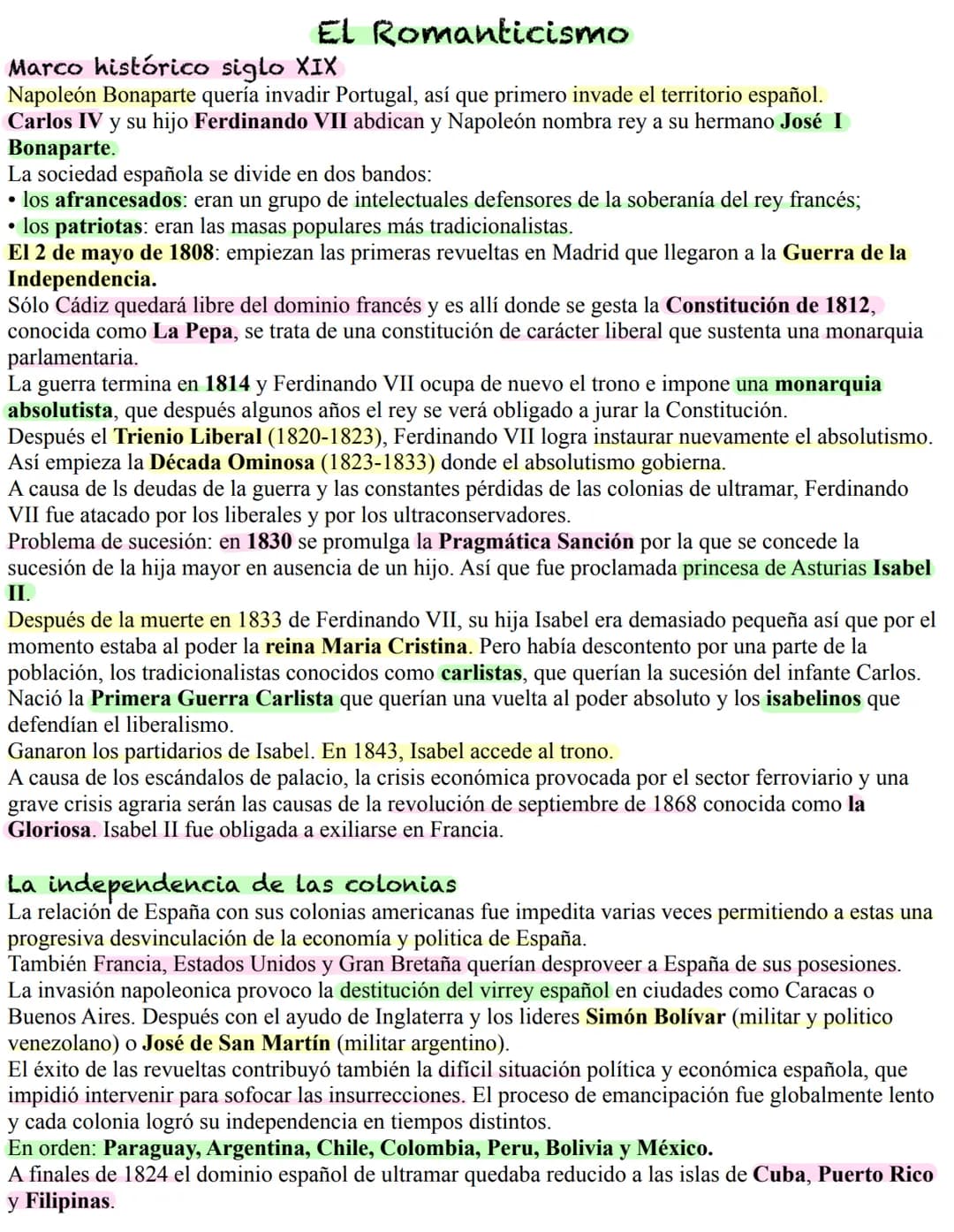 Español El Romanticismo
Marco histórico siglo XIX
Napoleon Bonaparte quería invadir Portugal, así que primero invade el territorio español.
