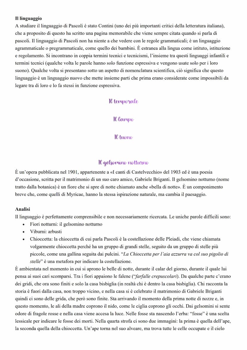 Il linguaggio
A studiare il linguaggio di Pascoli è stato Contini (uno dei più importanti critici della letteratura italiana),
che a proposi