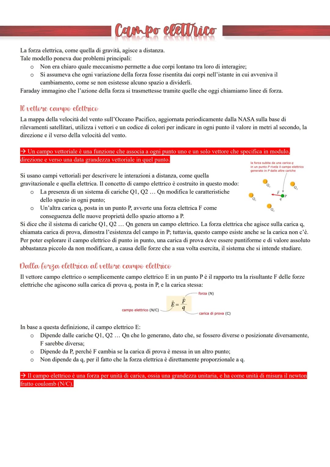 La forza elettrica, come quella di gravità, agisce a distanza.
Tale modello poneva due problemi principali:
Campo elettrico
O Non era chiaro