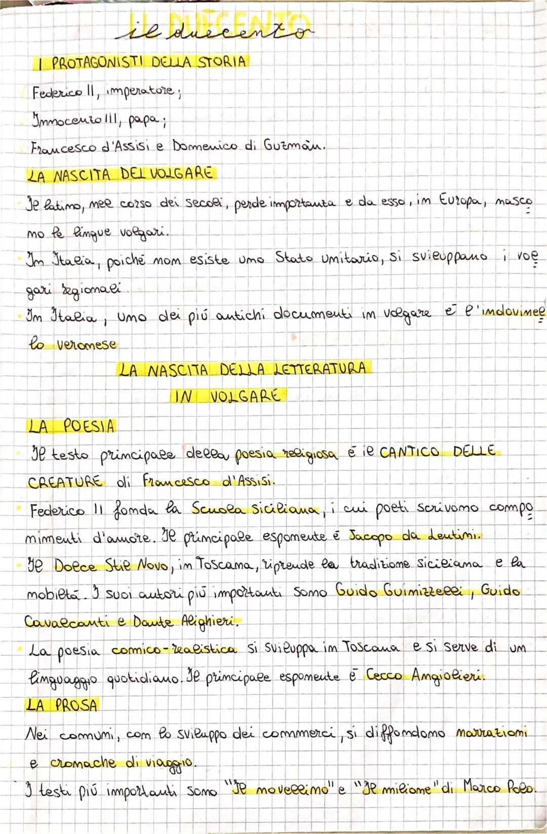 Il Duecento: La nascita della letteratura italiana e volgare (riassunto e schema)
