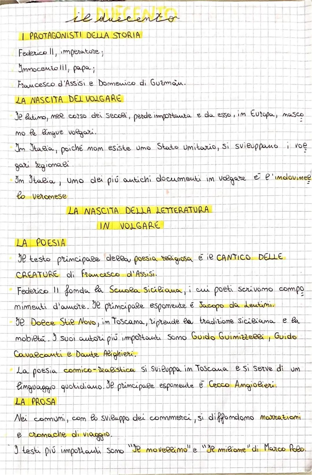 Il Duecento: La nascita della letteratura italiana e volgare (riassunto e schema)