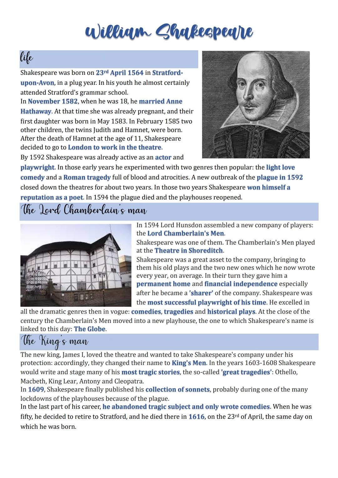 # William Shakespeare

life
Shakespeare was born on 23rd April 1564 in Stratford-
upon-Avon, in a plug year. In his youth he almost certainl