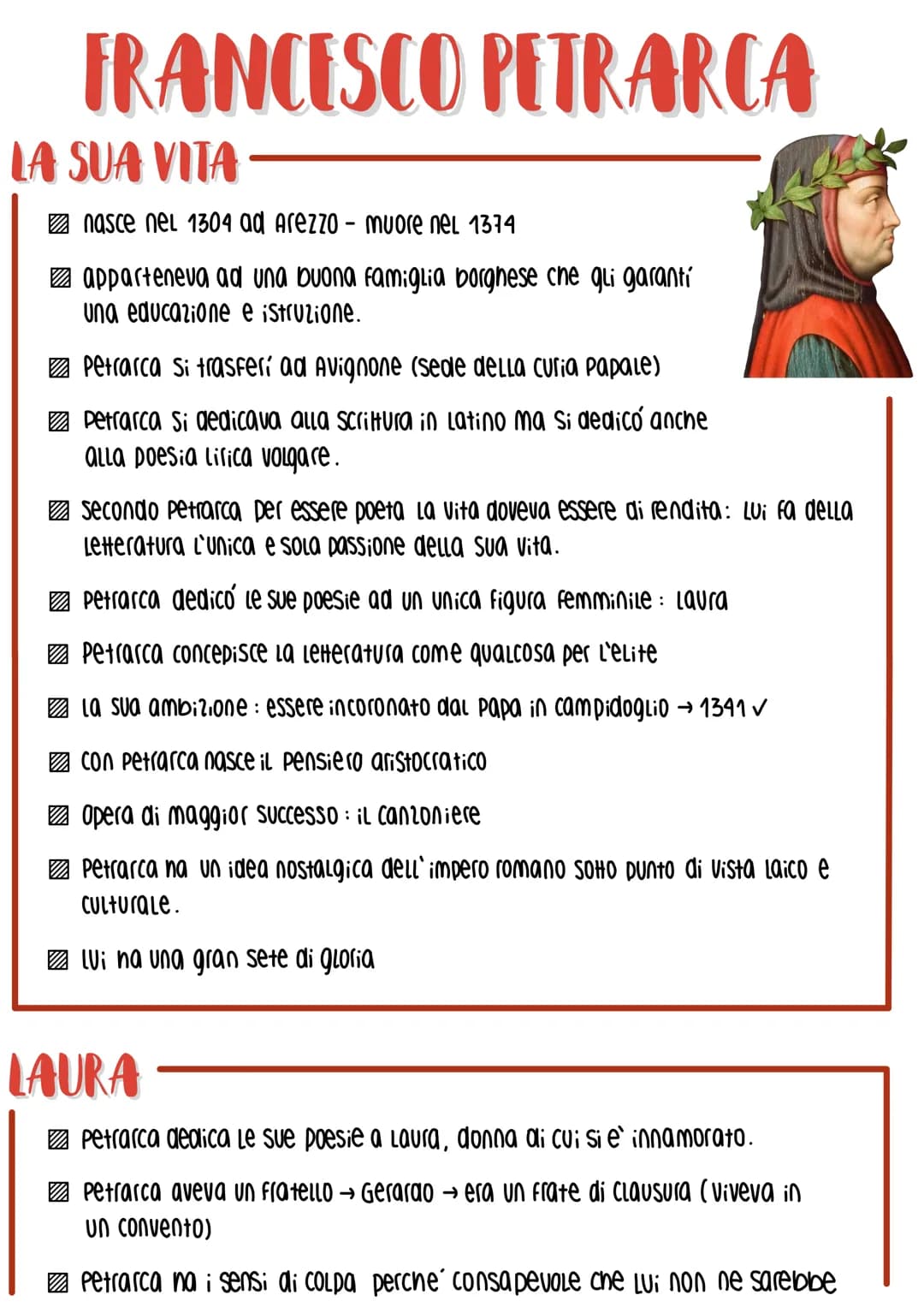 FRANCESCO PETRARCA
LA SUA VITA
nasce nel 1304 ad Arezzo - muore nel 1374
apparteneva ad una buona famiglia borghese che gli garantí
una educ
