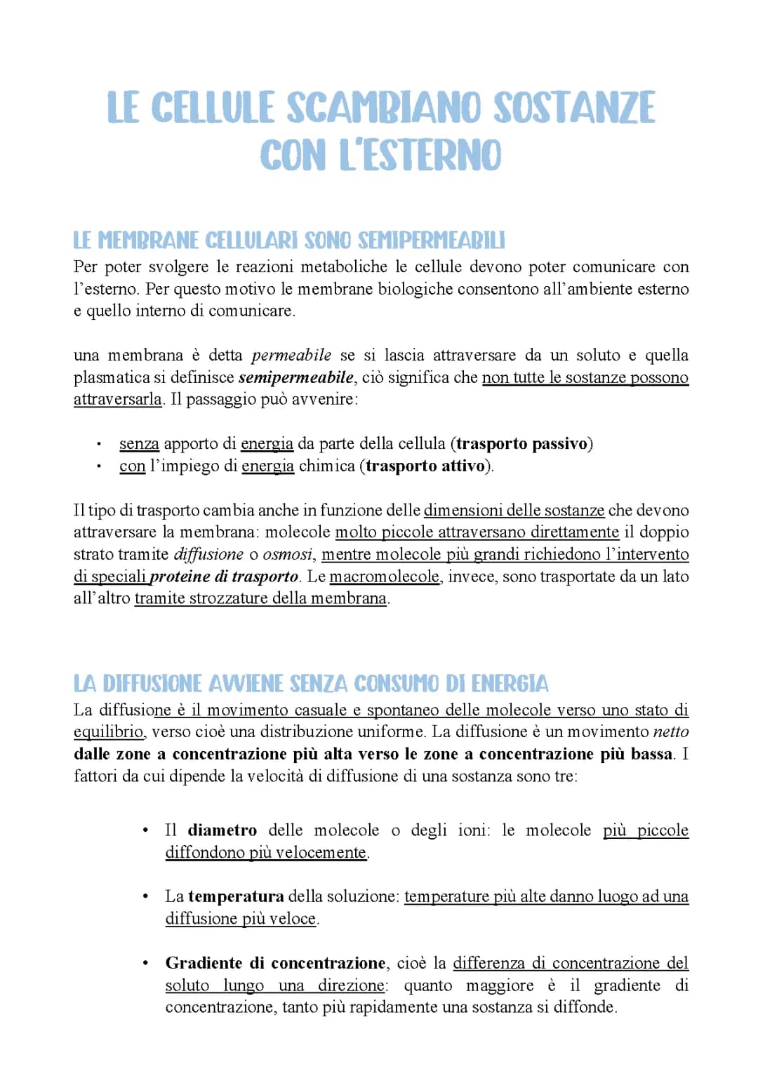 Scambi sostanze con l'esterno