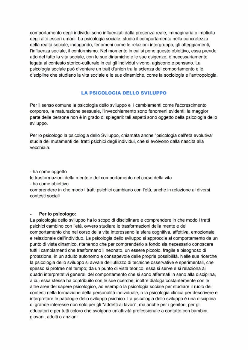 LE DIVERSE AREE DI RICERCA
Per lo psicologo il concetto di "comportamento" è legato, oltre che al suo orientamento
teorico, anche alla sua c