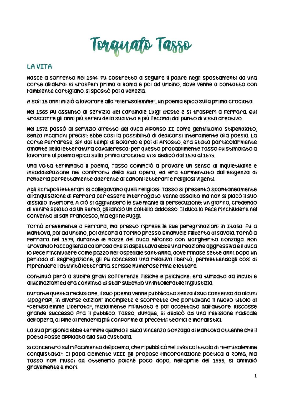 Torquato Tasso - Gerusalemme Liberata