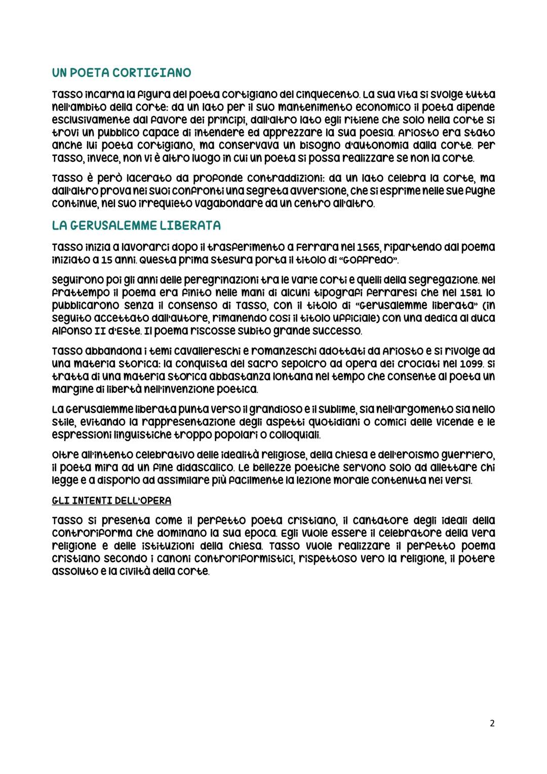 Torquato Tasso
LA VITA
Nasce a sorrento nel 1544. Fu costretto a seguire il padre negli spostamenti da una
corte all'altra: si trasferì prim