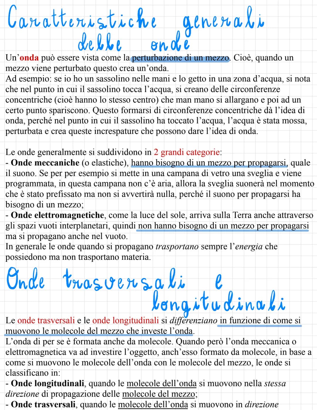 Caratteristiche generali
debbe
Un'onda può essere vista come la perturbazione di un mezzo. Cioè, quando un
mezzo viene perturbato questo cre