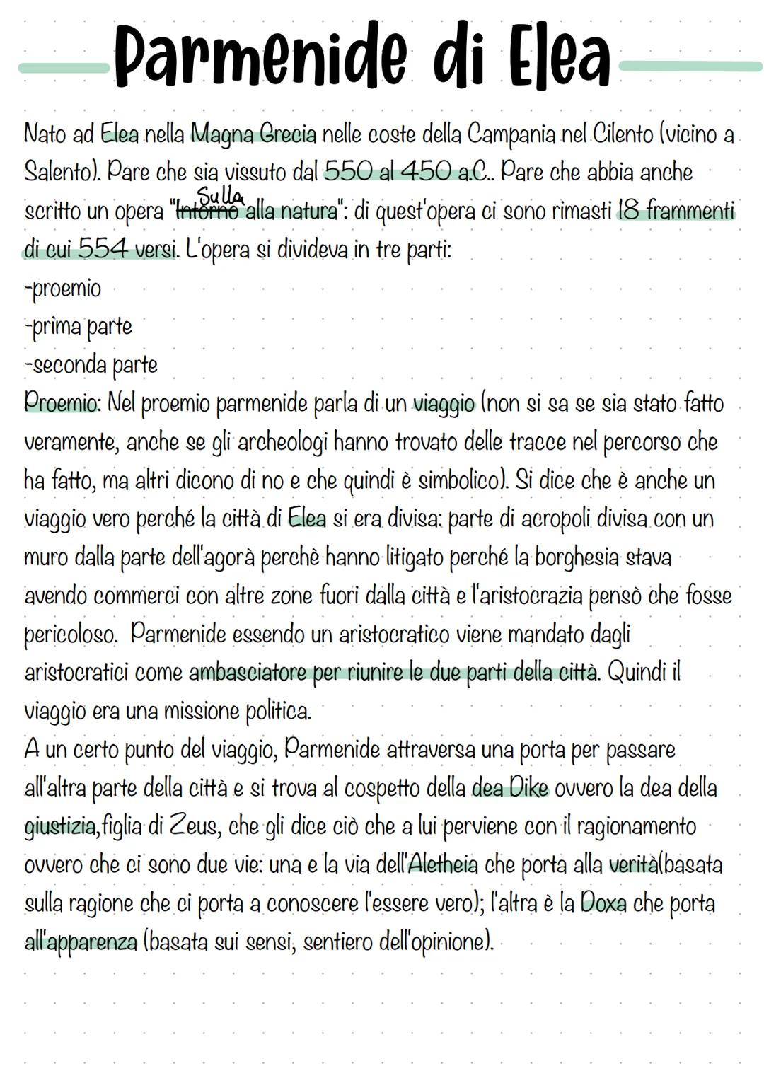 # Parmenide di Elea

Nato ad Elea nella Magna Grecia nelle coste della Campania nel Cilento (vicino a
Salento). Pare che sia vissuto dal 550