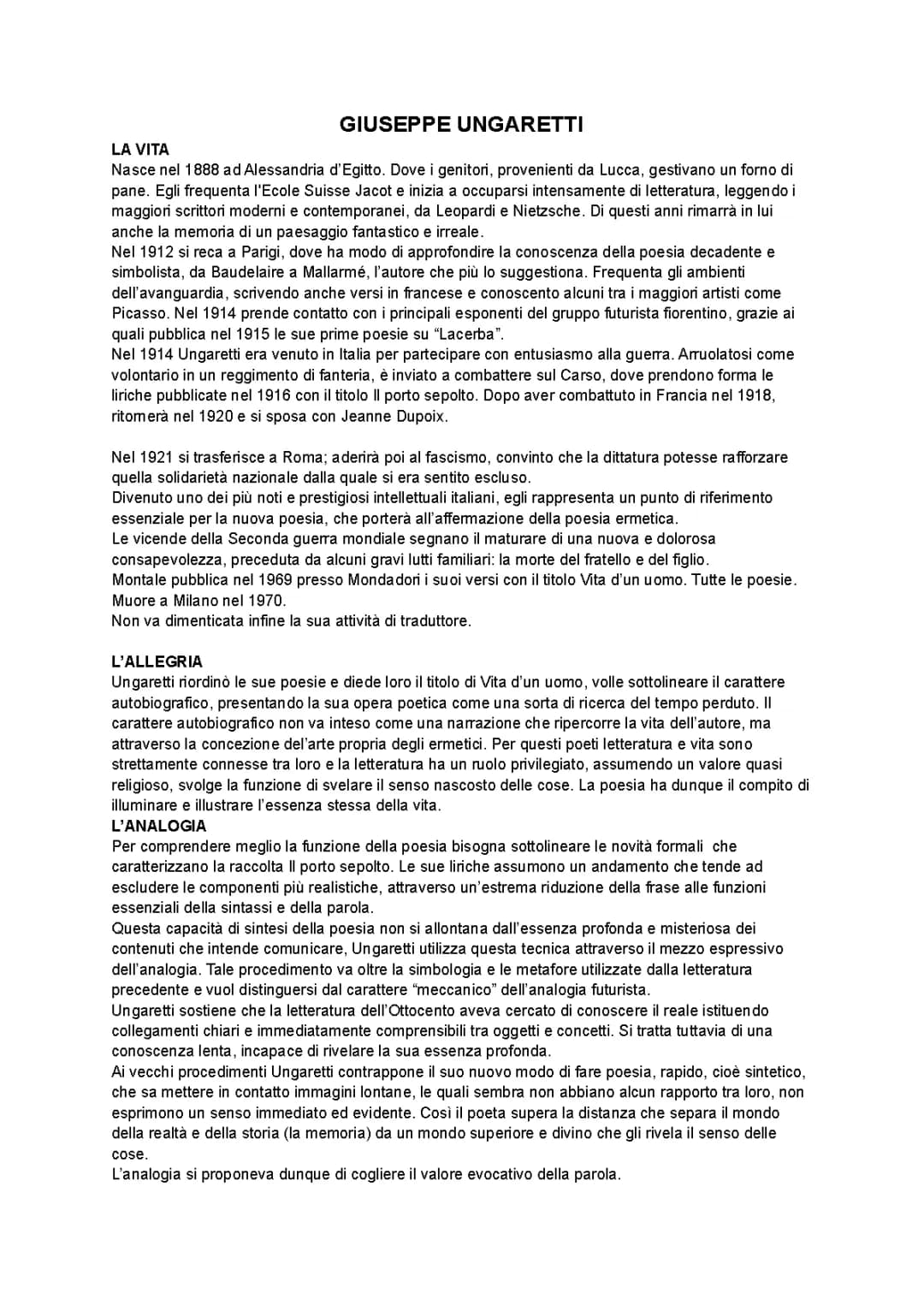 Giuseppe Ungaretti: Riassunto Breve della Vita e delle Sue Opere