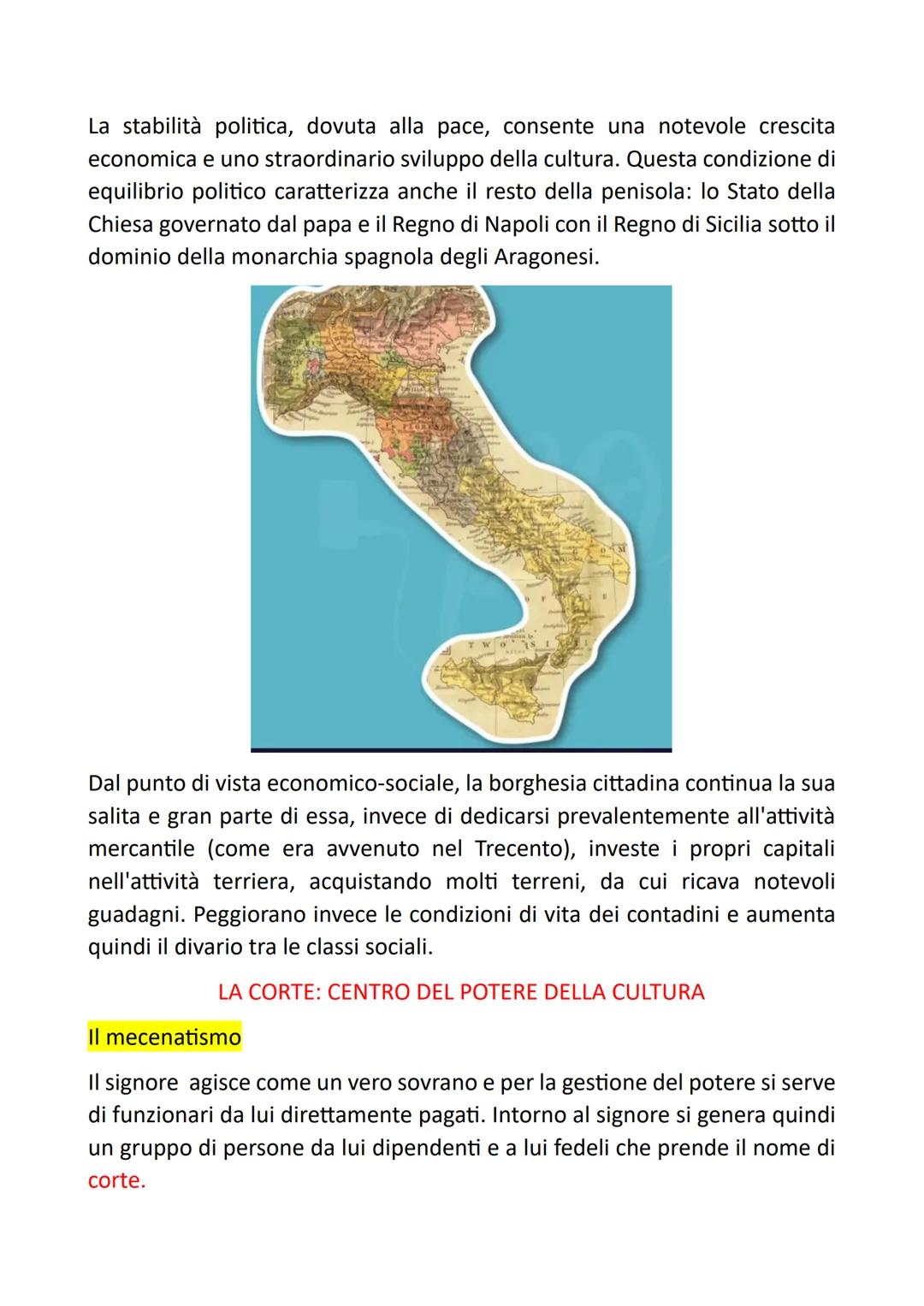 IL CONTESTO DELL'ETÀ UMANISTICA DAL 1400 AL 1492
POLITICA
Nell'Italia centro-
settentrionale si
rafforzano le Signorie
e diventano ereditari