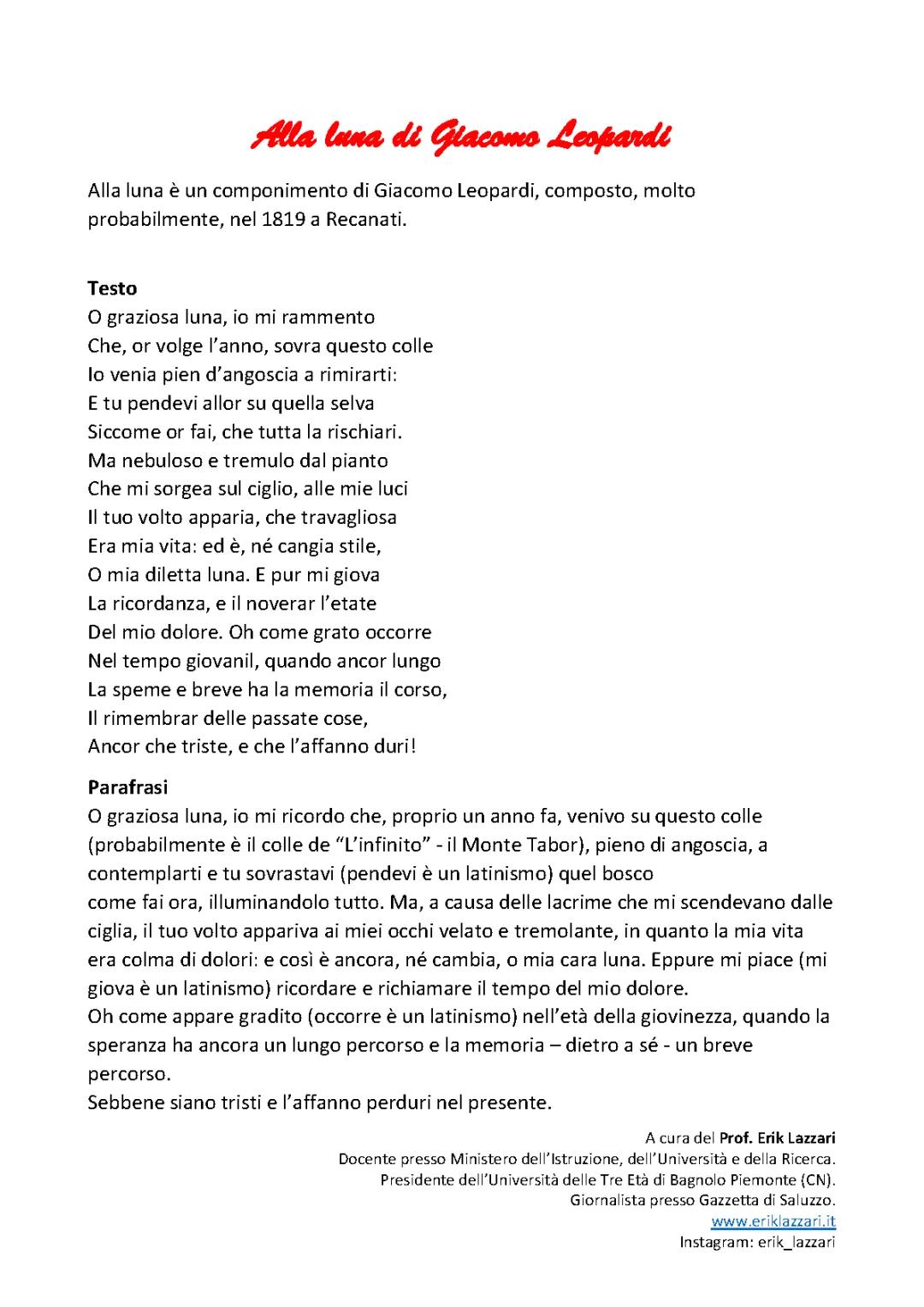 Alla luna di Giacomo Leopardi