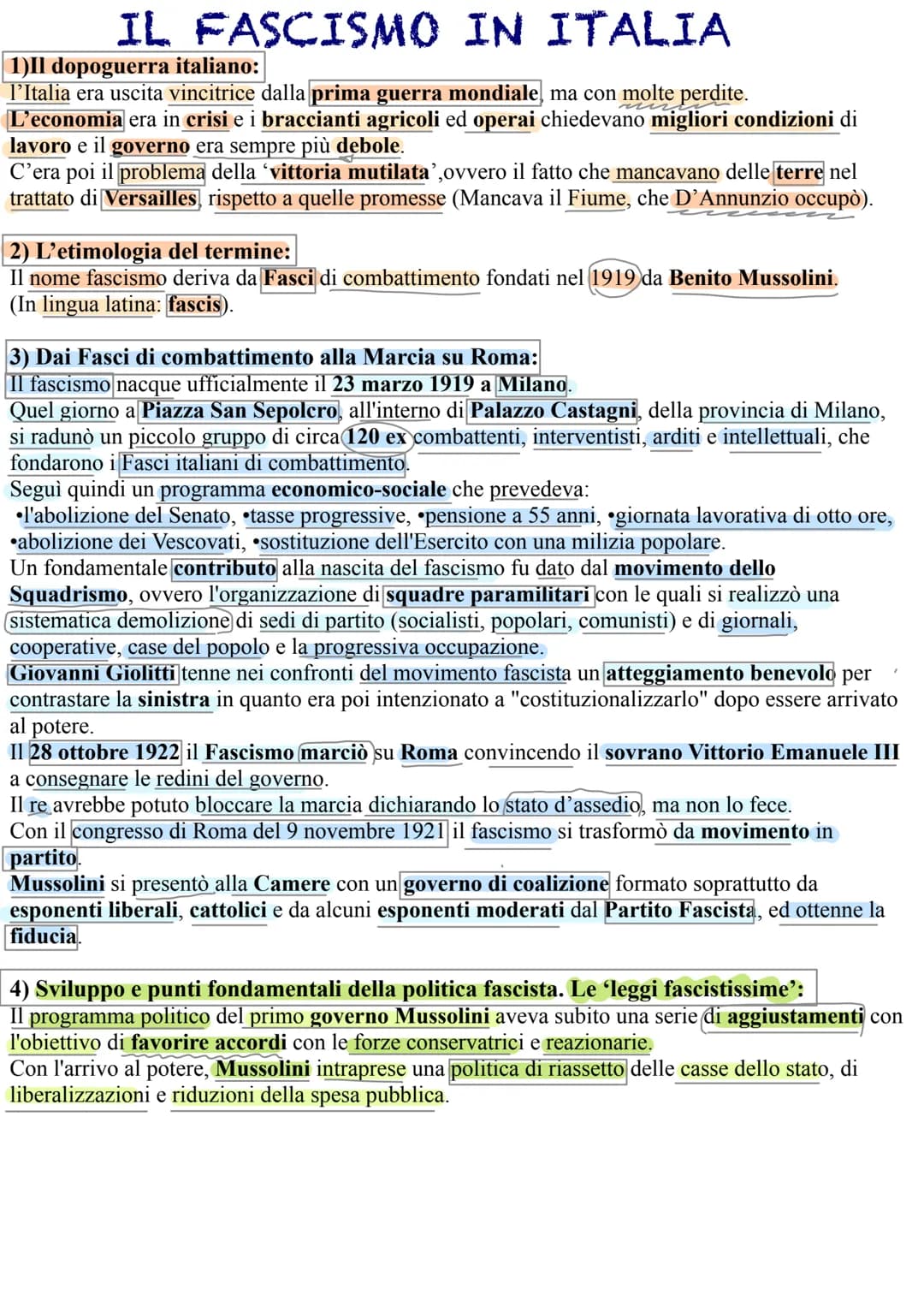 IL FASCISMO IN ITALIA
1)Il dopoguerra italiano:
l'Italia era uscita vincitrice dalla prima guerra mondiale, ma con molte perdite.
L'economia