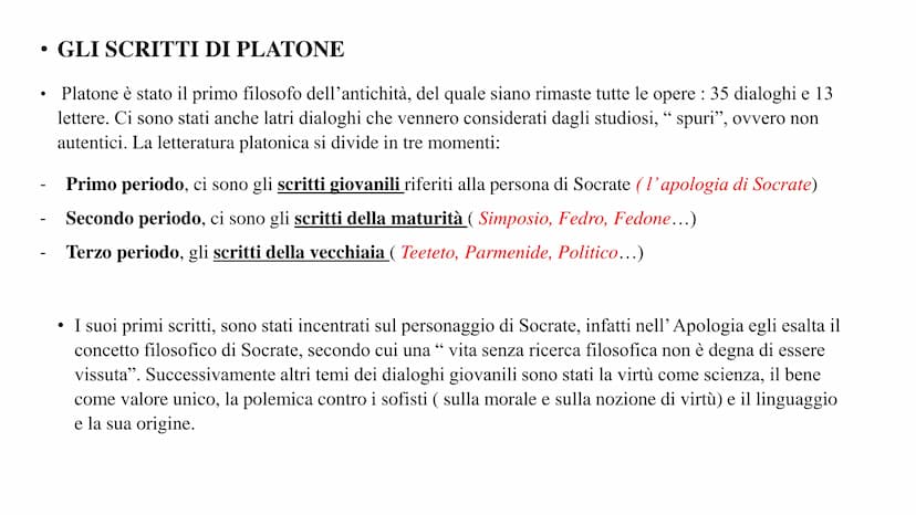 PLATONE • Per comprendere il pensiero di Platone, bisogna soffermarsi sulla decadenza dell'età dell'oro di Atene
tra il V e il IV sec. A.C.
