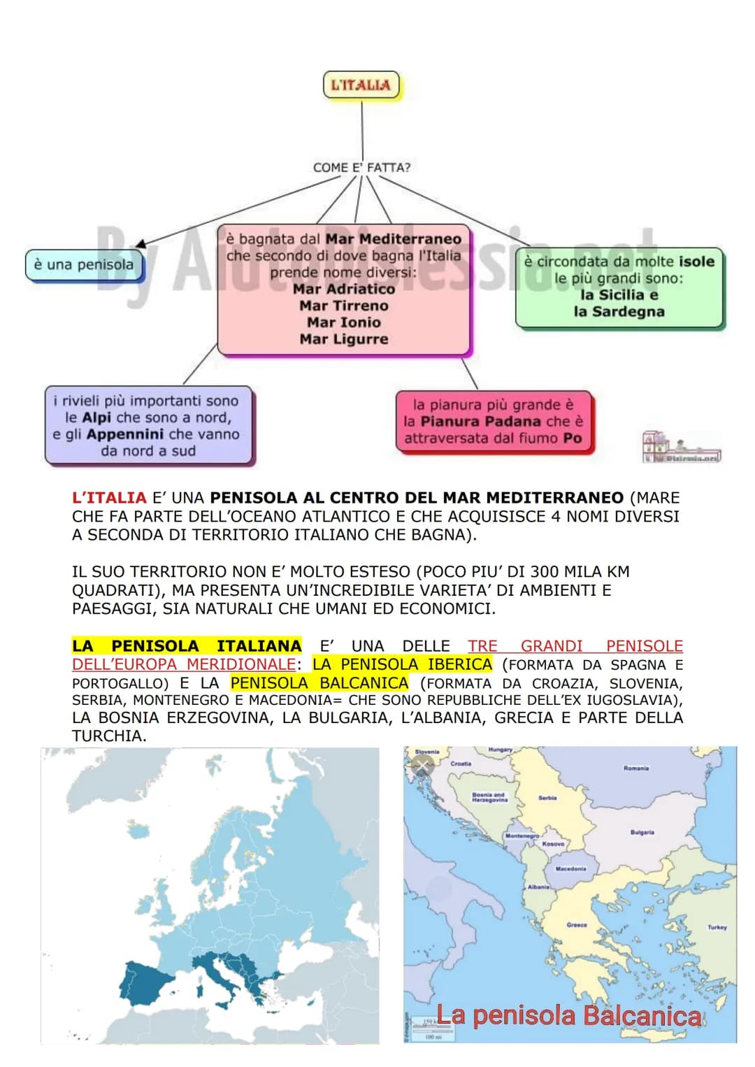 è una penisola
Achete
L'ITALIA
è bagnata dal Mar Mediterraneo
che secondo di dove bagna l'Italia
prende nome diversi:
Mar Adriatico
Mar Tirr