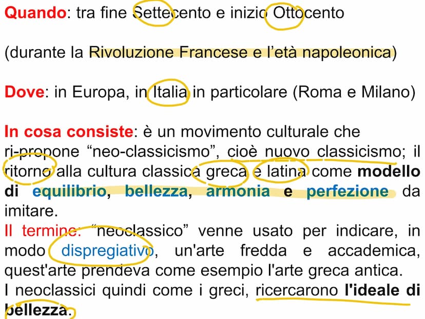 Il Neoclassicismo Quando: tra fine Settecento e inizio Ottocento
(durante la Rivoluzione Francese e l'età napoleonica)
Dove: in Europa, in I