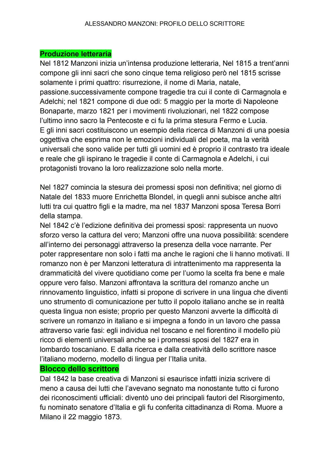 # ALESSANDRO MANZONI: PROFILO DELLO SCRITTORE

## Uno scrittore problematico
Alessandro Manzoni nacque nel 1785 a Milano da Giulia Beccaria,