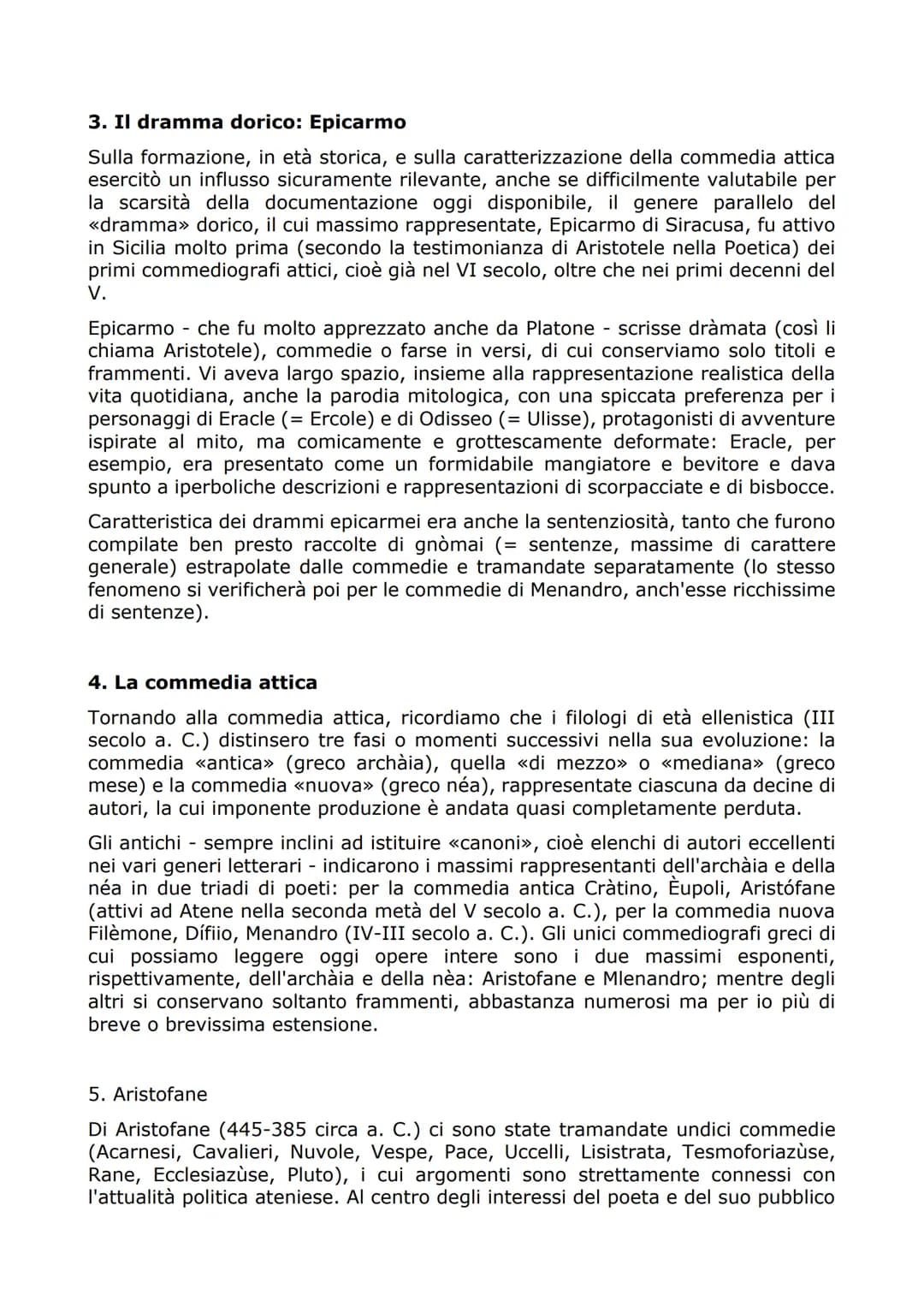 La commedia greca
1. Differenze tre tragedia e commedia
La parola «comico» ha in italiano due significati: «proprio della commedia» e
«che f
