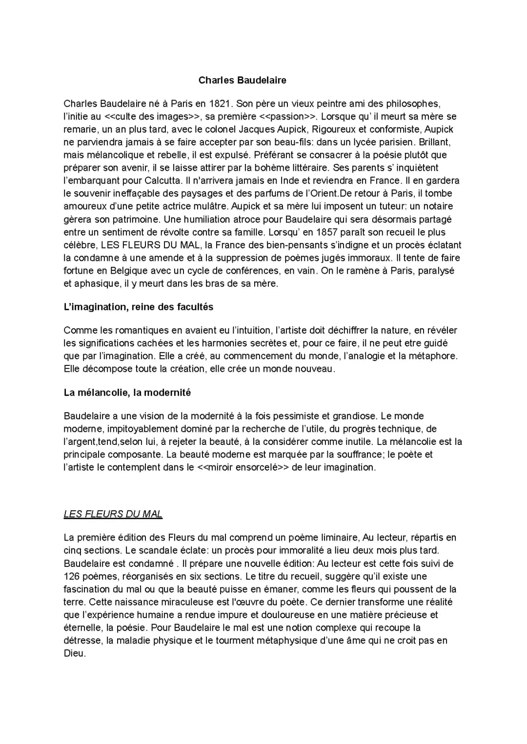 Charles Baudelaire et ses oeuvres