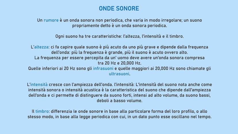 LE ONDE
Un' onda è una perturbazione che si propaga trasportando energia e quantità di moto, ma non materia.
Quando un'onda si propaga in un