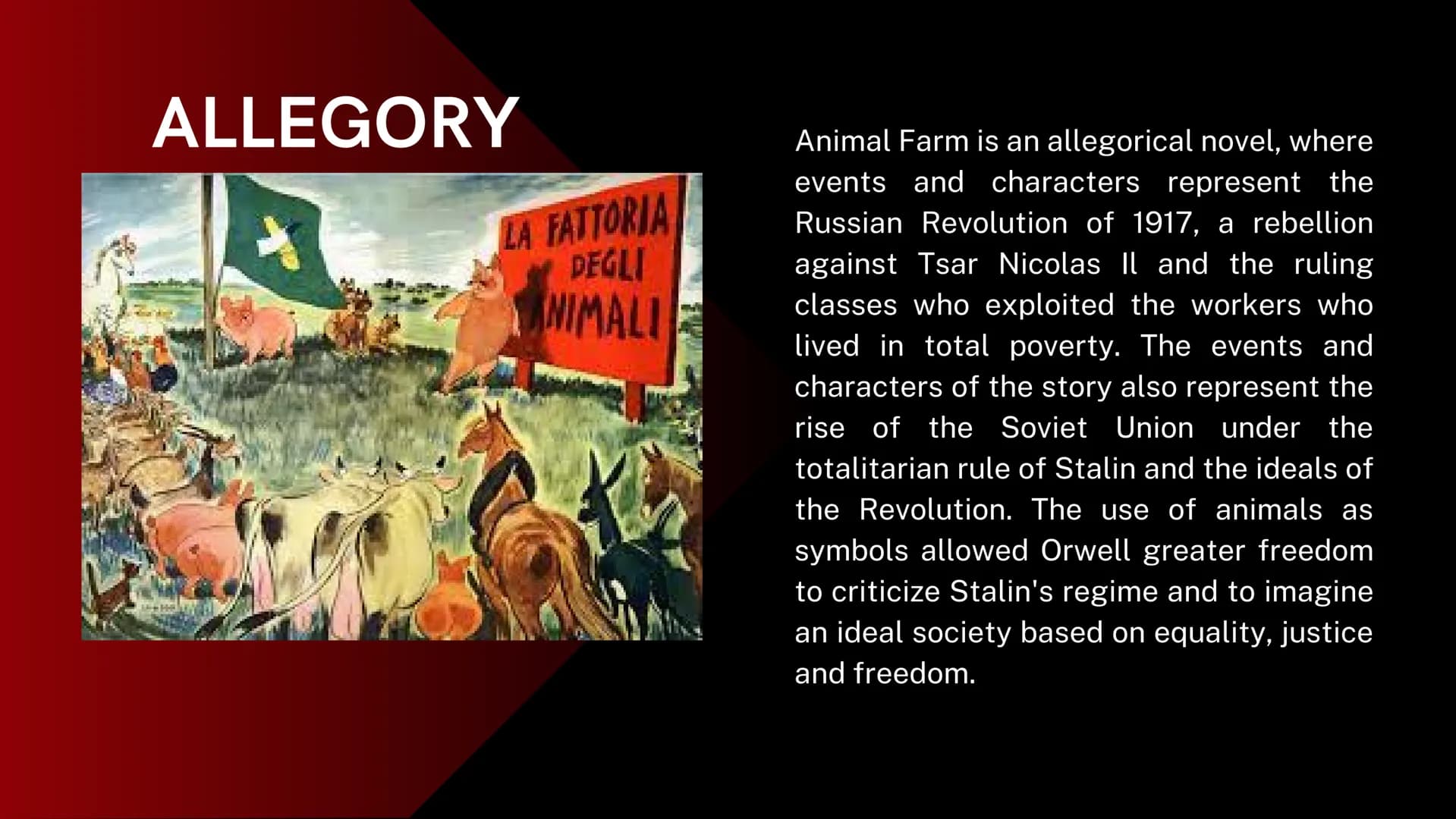 George
Orwell and
Animal Farm George Orwell
Life
• His real name is Eric Arthur Blair, born in India in 1903
• He was a member of a middle-c