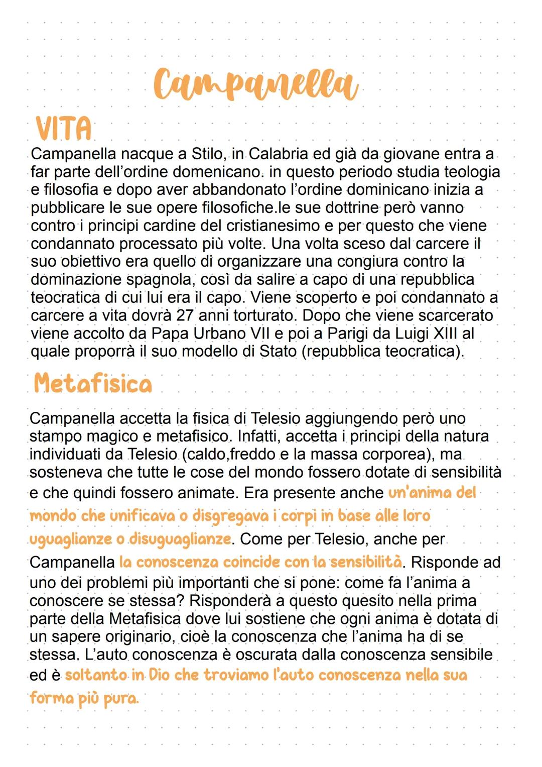 Campanella
VITA
Campanella nacque a Stilo, in Calabria ed già da giovane entra a
far parte dell'ordine domenicano: in questo periodo studia 