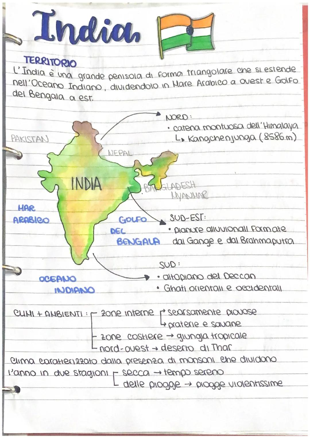 # India

TERRITORIO
L'India è una grande penisola di forma triangolare che si estende
nell'Oceano Indiano, dividendolo in Mare Arabico a ove