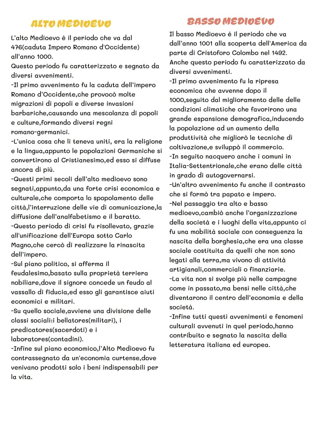 LETTERATURA
IL MEDIOEVO
Il medioevo è il periodo storico che va dalla caduta dell'impero Romano d'Occidente alla
scoperta dell'America,e il 
