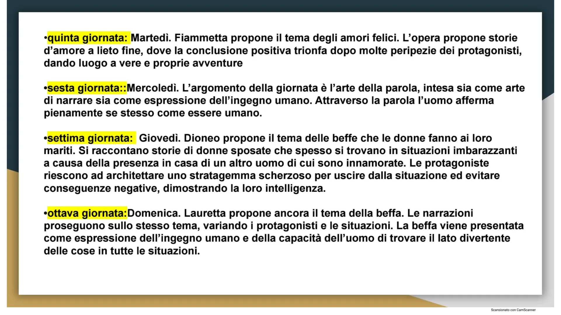 Il Decameron
Giovanni Boccaccio
11
Scansionato con CamScanner GIOVANNI BOCCACCIO (la vita)
Giovanni Boccaccio nasce in Toscana, a Firenze ne