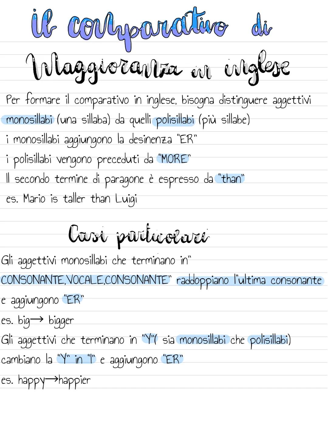 di
il corriparativo de
Maggioranza in inglese
Per formare il comparativo in inglese, bisogna distinguere aggettivi
monosillabi (una sillaba)